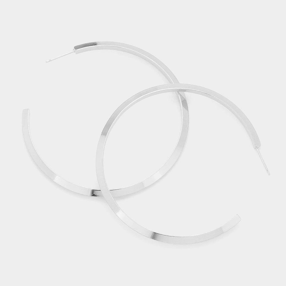 Silver 2.3 Inch Brass Metal Hoop Earrings