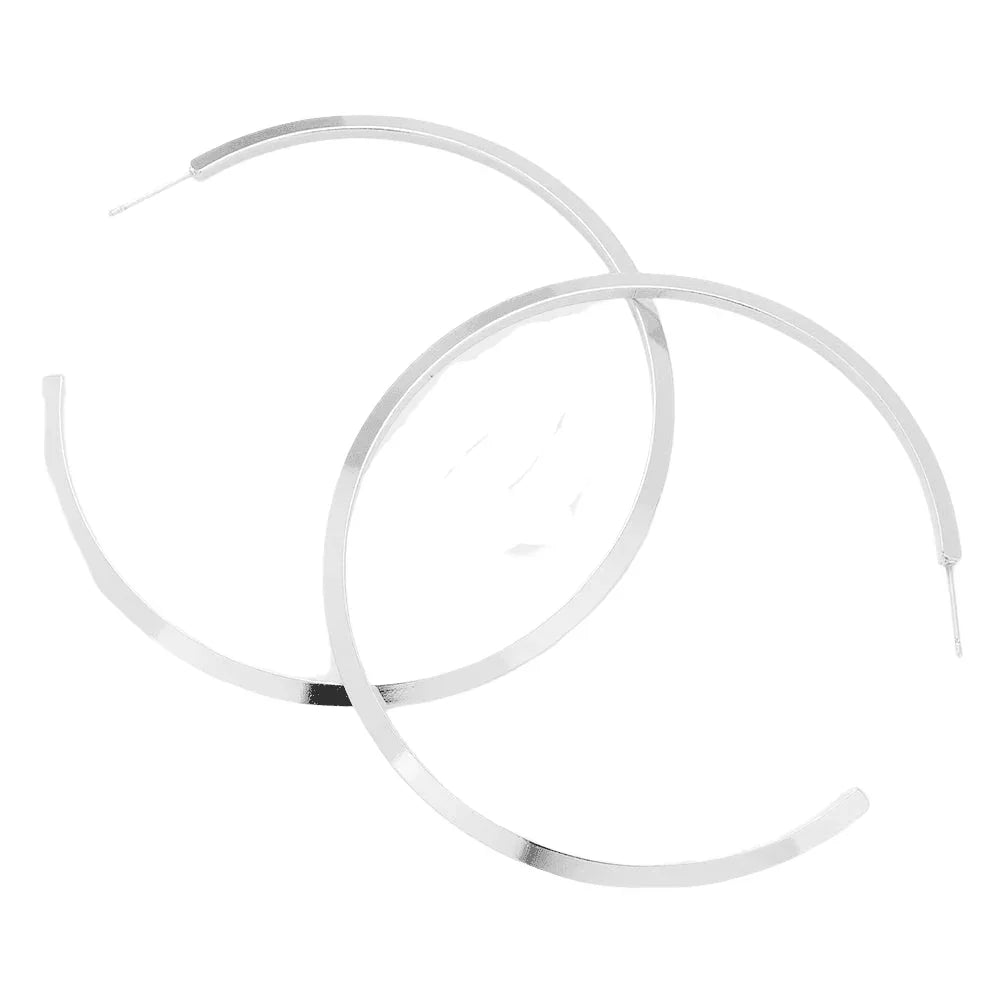 Silver 2.8 Inch Brass Metal Hoop Earrings - Jewelry Store by Erik Rayo