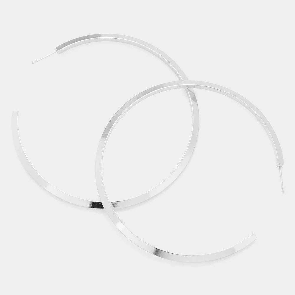 Silver 2.8 Inch Brass Metal Hoop Earrings - Jewelry Store by Erik Rayo
