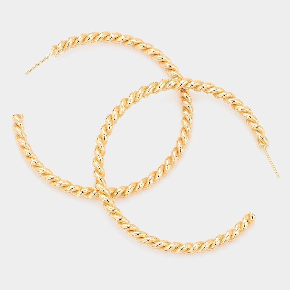 Gold 2.25 Inch Twisted Brass Metal Hoop Earrings - Jewelry Store by Erik Rayo