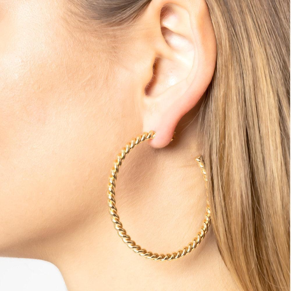 Gold 2.25 Inch Twisted Brass Metal Hoop Earrings - Jewelry Store by Erik Rayo
