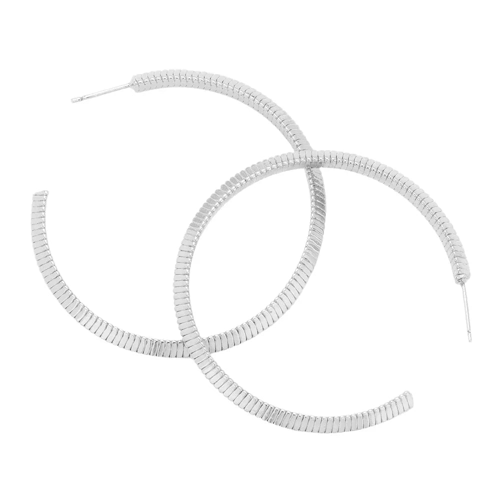 Silver 2 Inch Textured Brass Metal Hoop Earrings - Jewelry Store by Erik Rayo