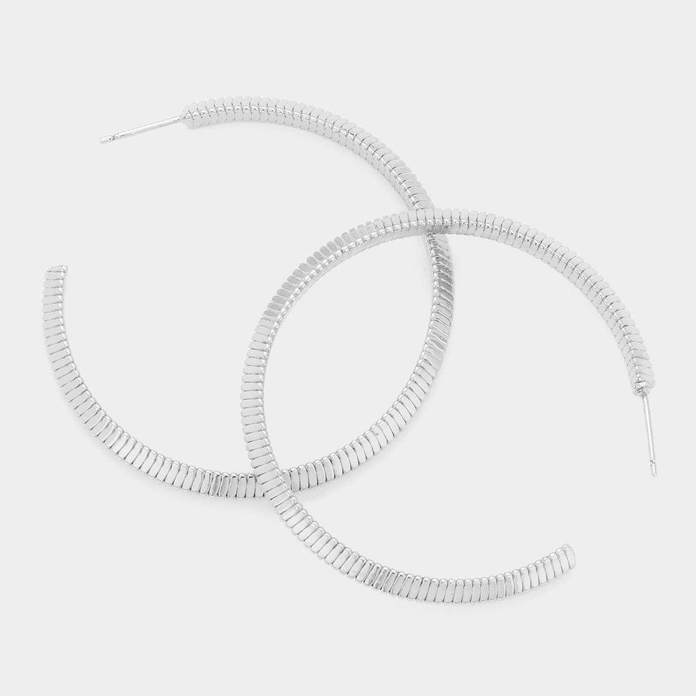 Silver 2 Inch Textured Brass Metal Hoop Earrings - Jewelry Store by Erik Rayo
