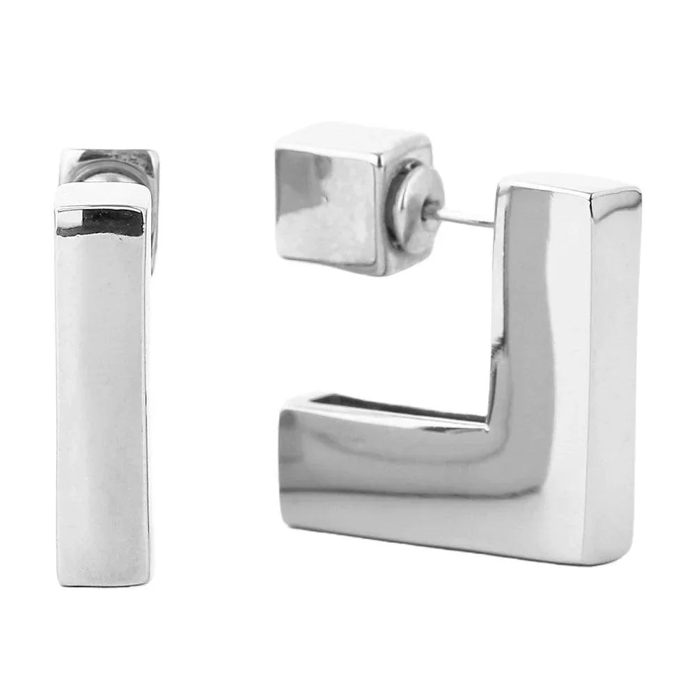 Silver White Gold Dipped Square Metal Hoop Earrings - Jewelry Store by Erik Rayo