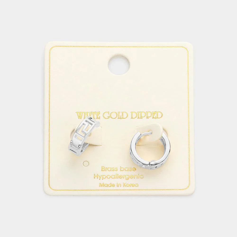 Silver White Gold Dipped Cut Out Brass Metal Huggie Hoop Earrings - Jewelry Store by Erik Rayo