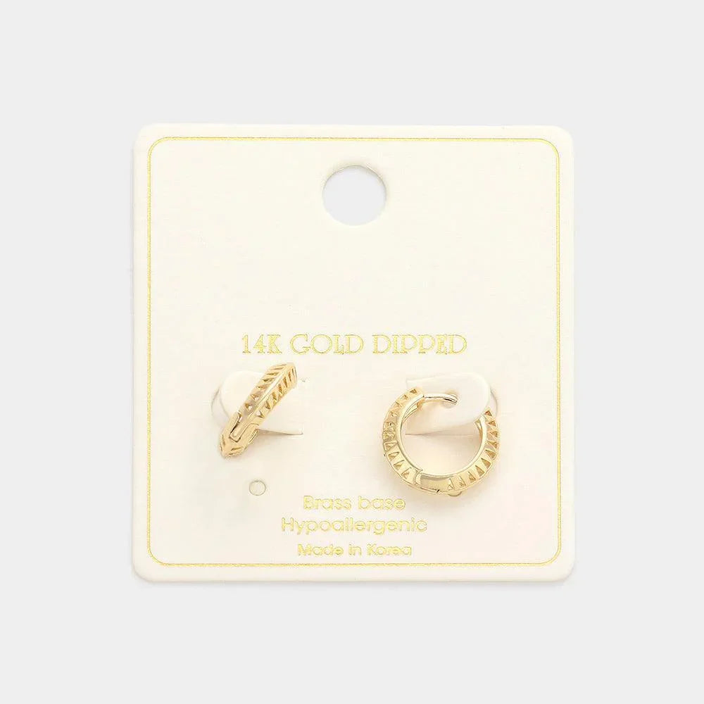 Gold 14K Gold Dipped Cut Out Brass Metal Huggie Hoop Earrings - Jewelry Store by Erik Rayo
