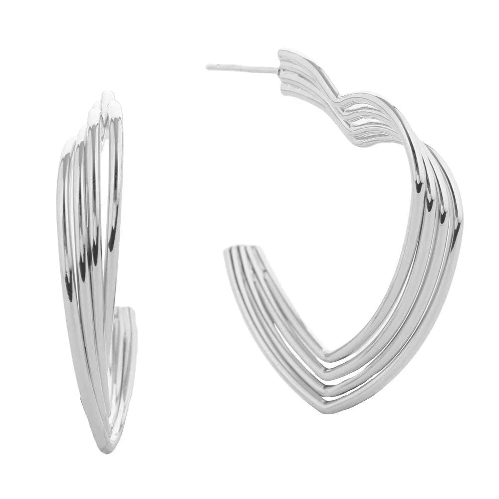 Silver White Gold Dipped Heart Hoop Earrings - Jewelry Store by Erik Rayo