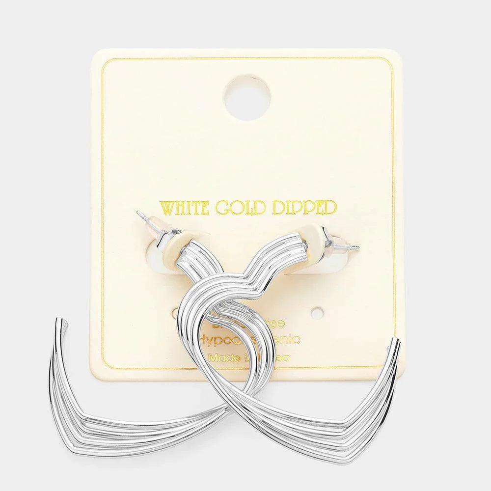 Silver White Gold Dipped Heart Hoop Earrings - Jewelry Store by Erik Rayo