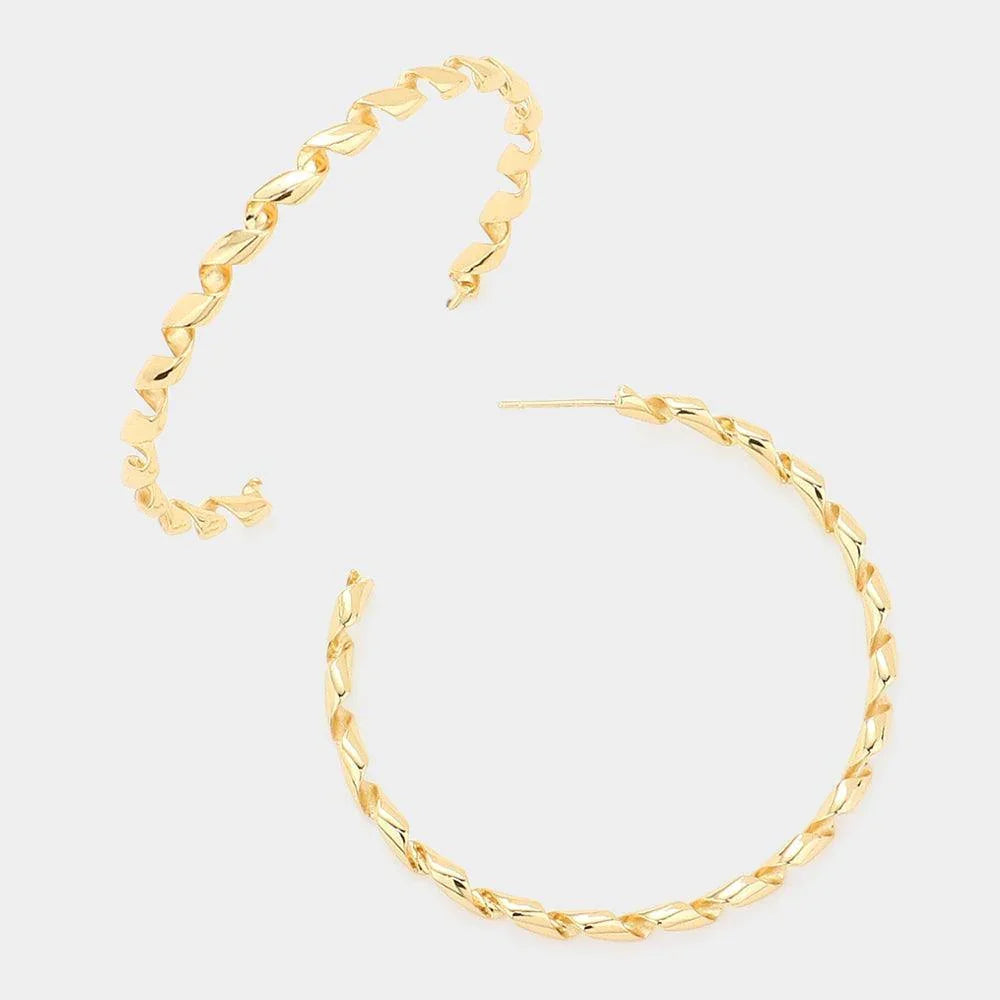 Gold 2 Inch Twisted Brass Metal Hoop Earrings - Jewelry Store by Erik Rayo