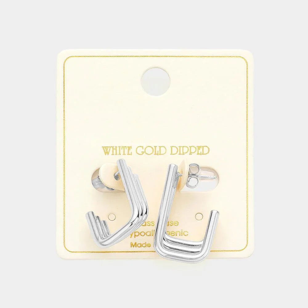 Silver White Gold Dipped Geometric Hoop Earrings - Jewelry Store by Erik Rayo