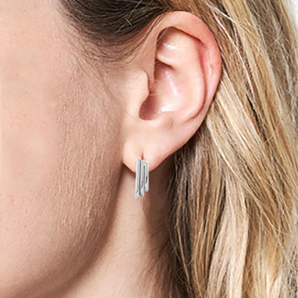 Silver White Gold Dipped Geometric Hoop Earrings - Jewelry Store by Erik Rayo