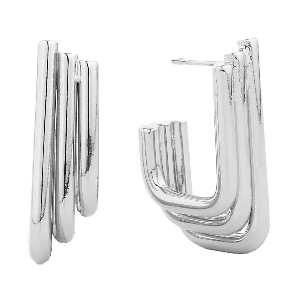 Silver White Gold Dipped Geometric Hoop Earrings - Jewelry Store by Erik Rayo