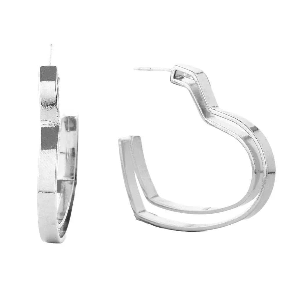 Silver White Gold Dipped Heart Hoop Earrings - Jewelry Store by Erik Rayo