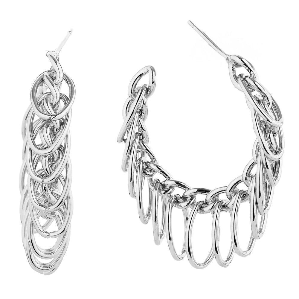 Silver White Gold Dipped Metal Ring Link Metal Hoop Earrings - Jewelry Store by Erik Rayo