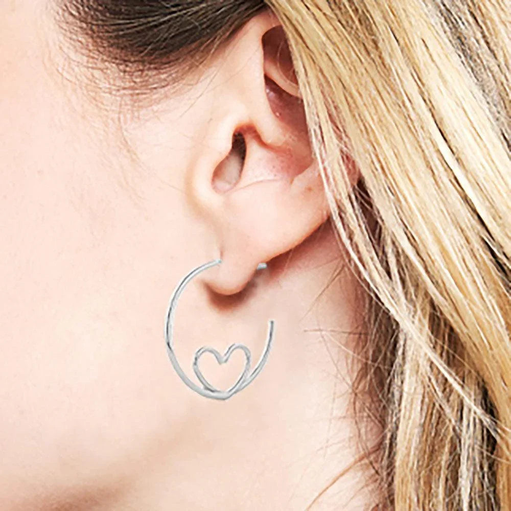 Silver White Gold Dipped Heart Accented Hoop Earrings - Jewelry Store by Erik Rayo