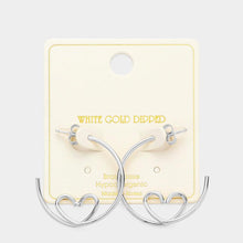 Load image into Gallery viewer, Silver White Gold Dipped Heart Accented Hoop Earrings
