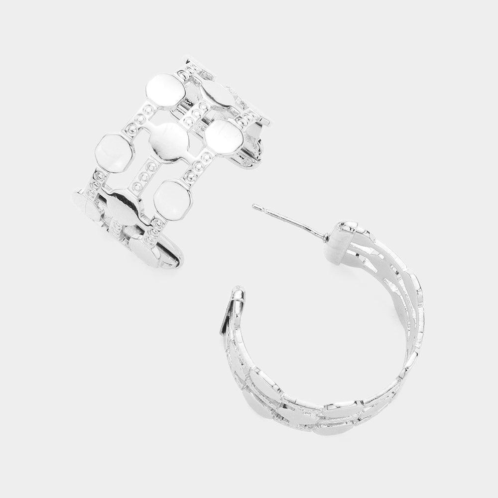 Silver White Gold Dipped Brass Metal Abstract Hoop Earrings - Jewelry Store by Erik Rayo