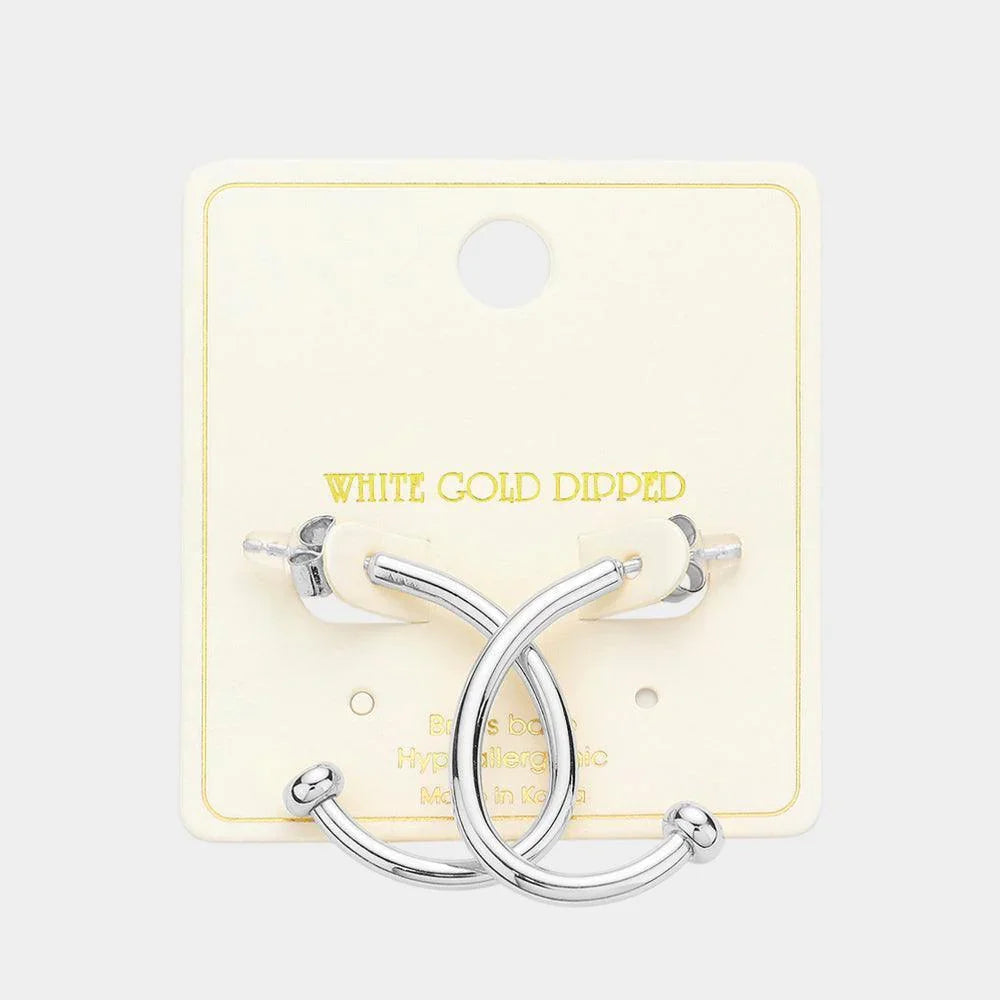 Silver White Gold Dipped Half Hoop Earrings - Jewelry Store by Erik Rayo