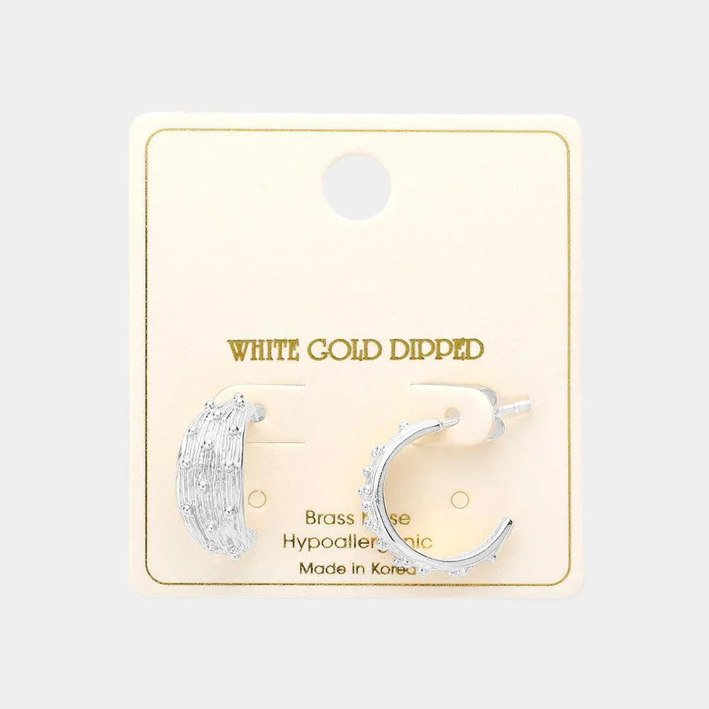 Silver White Gold Dipped Brass Metal Bubble Detailed Hoop Earrings - Jewelry Store by Erik Rayo