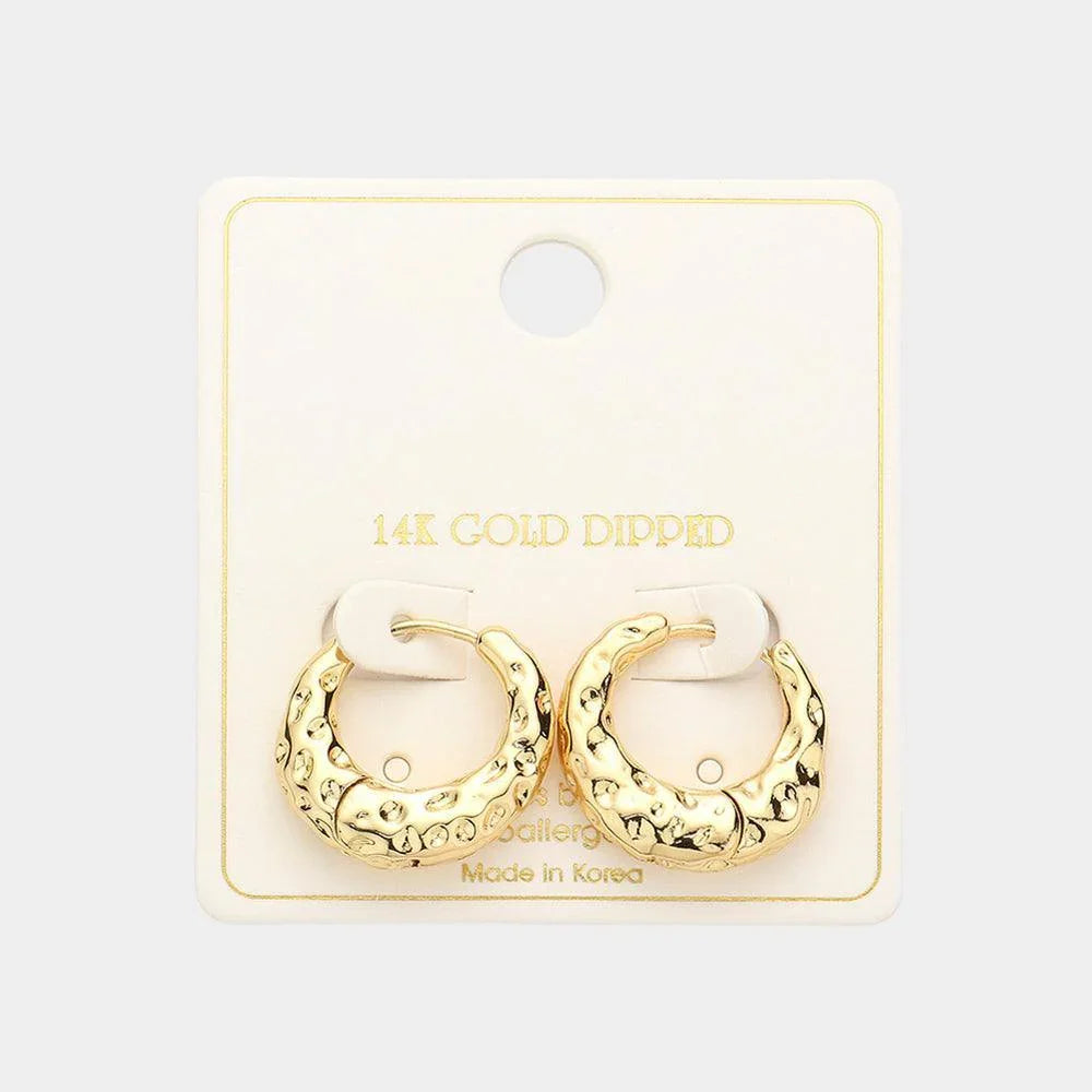 Gold 14K Gold Dipped Brass Metal Textured Huggie Hoop Earrings - Jewelry Store by Erik Rayo