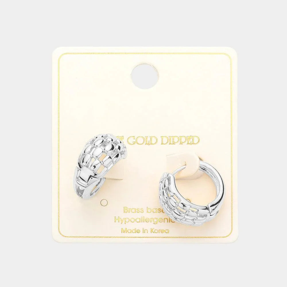 Silver White Gold Dipped Brass Metal Huggie Hoop Earrings - Jewelry Store by Erik Rayo