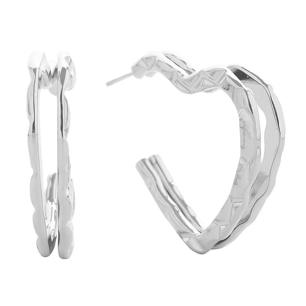 Silver White Gold Dipped Open Heart Hoop Earrings - Jewelry Store by Erik Rayo