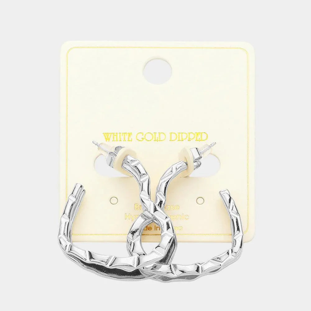 Silver White Gold Dipped Open Heart Hoop Earrings - Jewelry Store by Erik Rayo