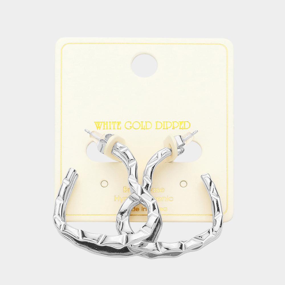 Silver White Gold Dipped Open Heart Hoop Earrings