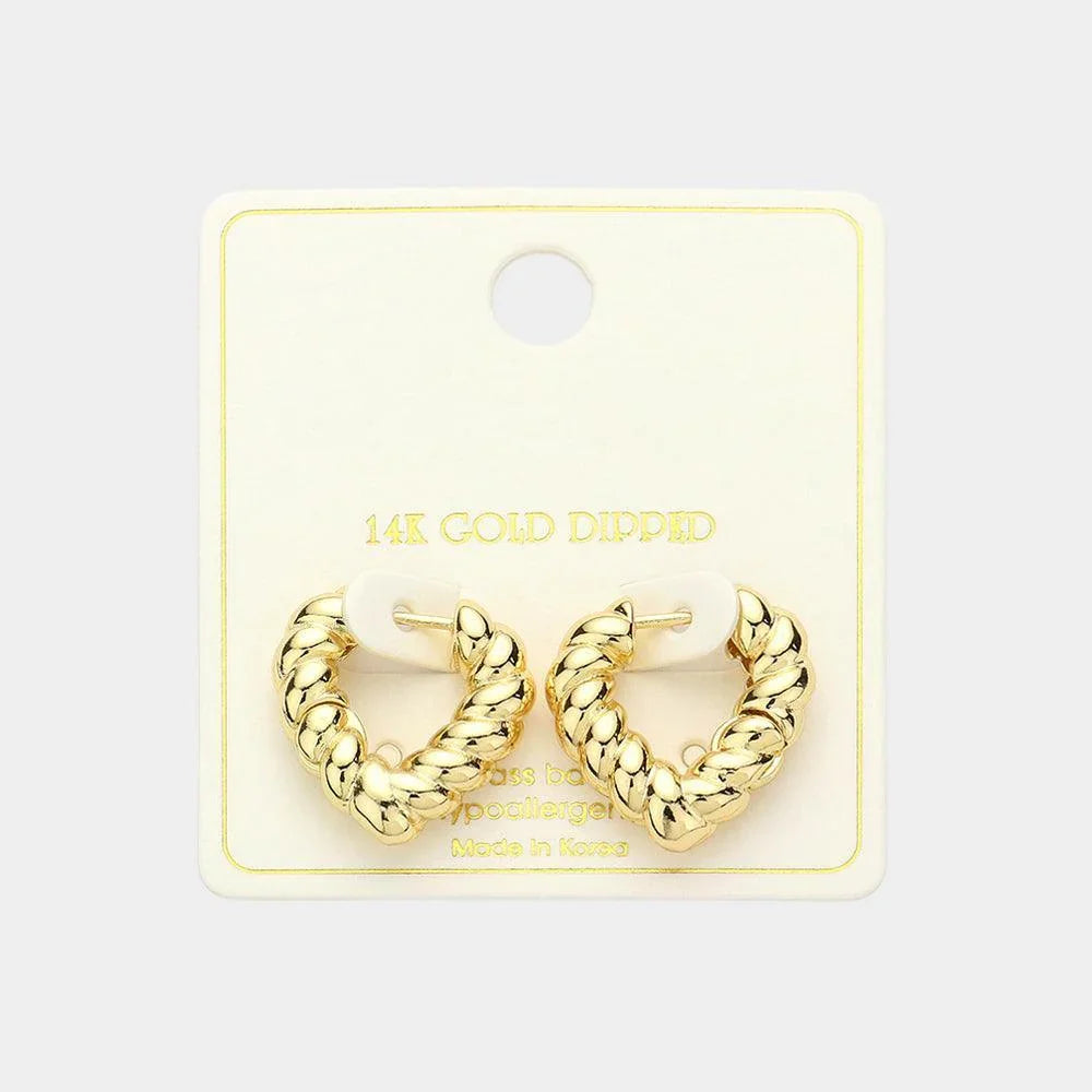 Gold 14K Gold Dipped Twisted Heart Huggie Earrings - Jewelry Store by Erik Rayo