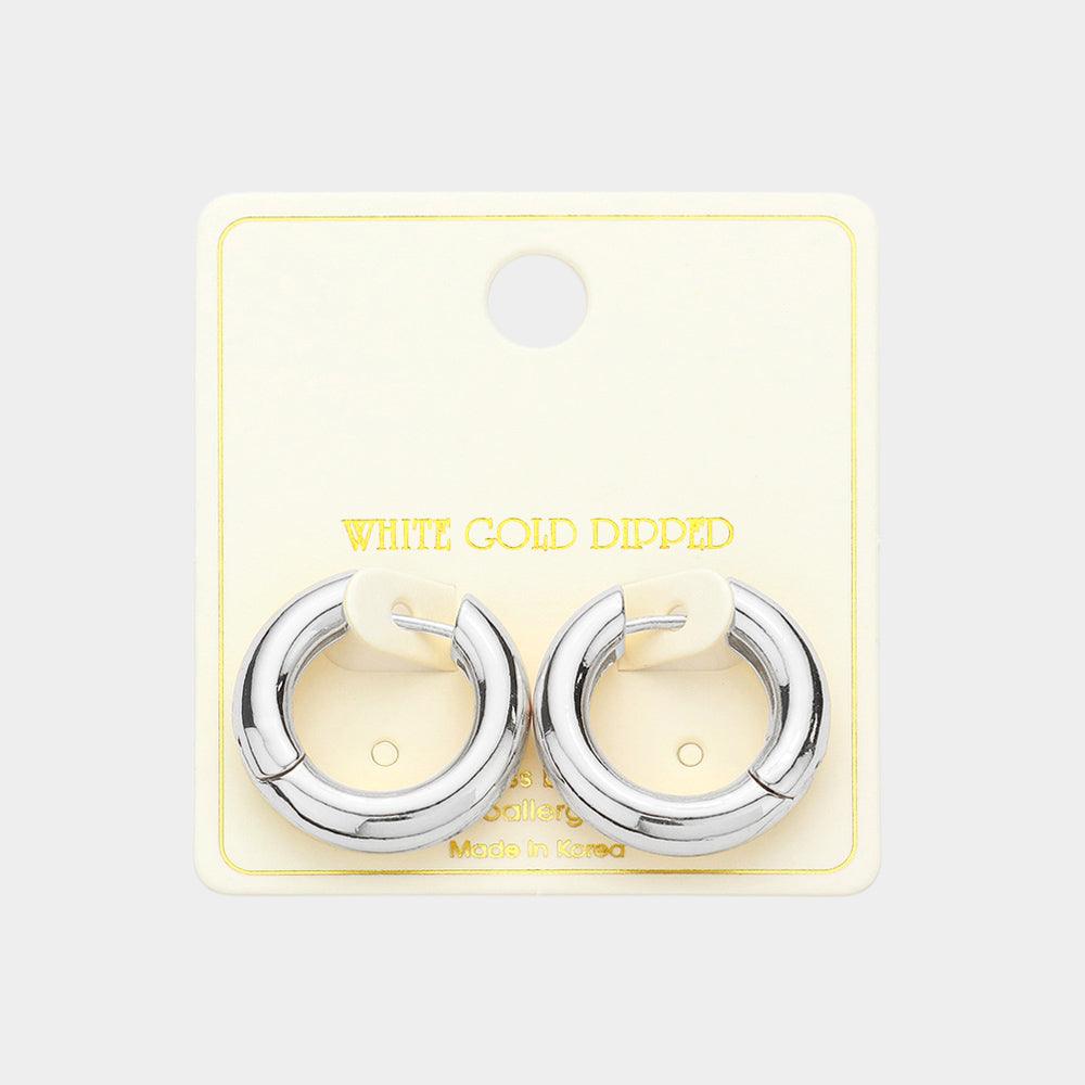 Silver White Gold Dipped Chunky Funky Huggie Hoop Earrings