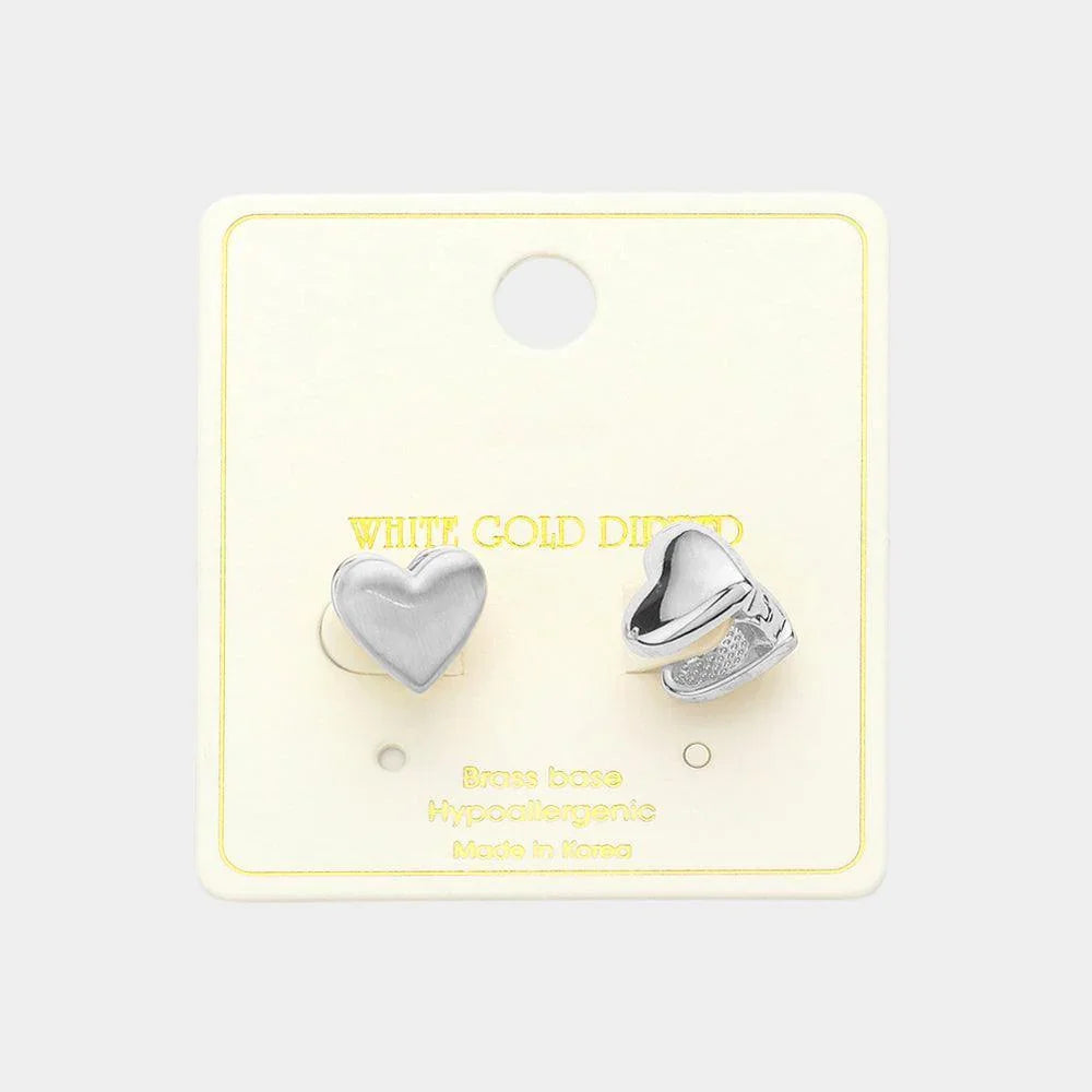 Silver White Gold Dipped Simply Love Huggie Earrings - Jewelry Store by Erik Rayo