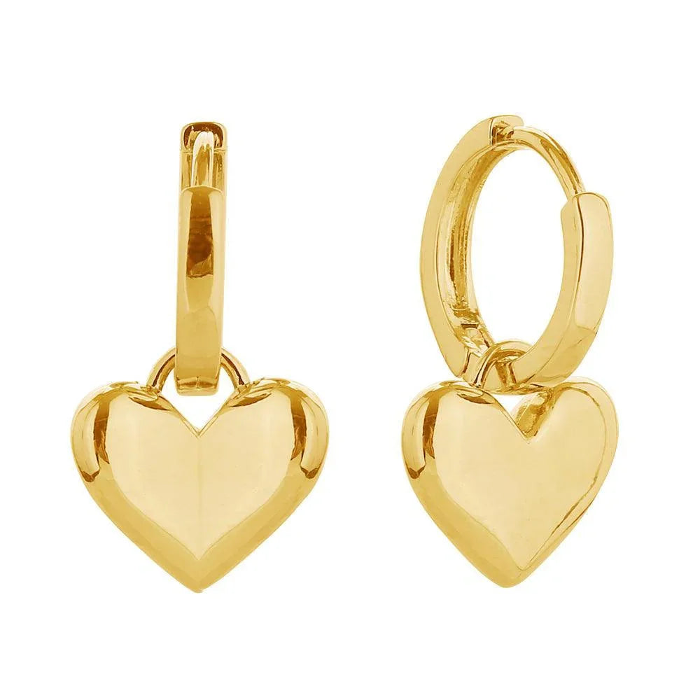 Gold 14K Gold Dipped Heart Drop Huggie Earrings - Jewelry Store by Erik Rayo