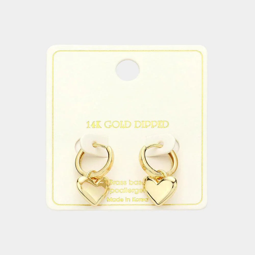 Gold 14K Gold Dipped Heart Drop Huggie Earrings - Jewelry Store by Erik Rayo