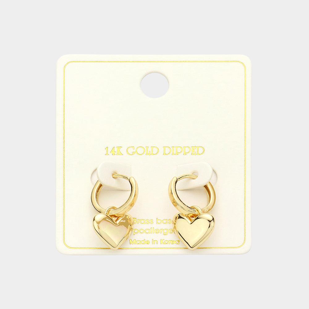 Gold 14K Gold Dipped Heart Drop Huggie Earrings