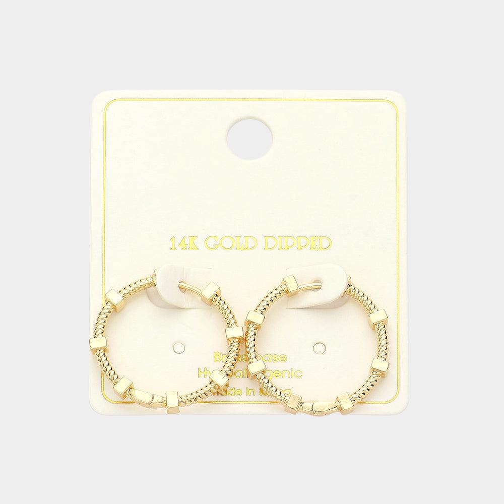 Gold 14K Gold Dipped Spin Wheel Huggie Hoop Earrings