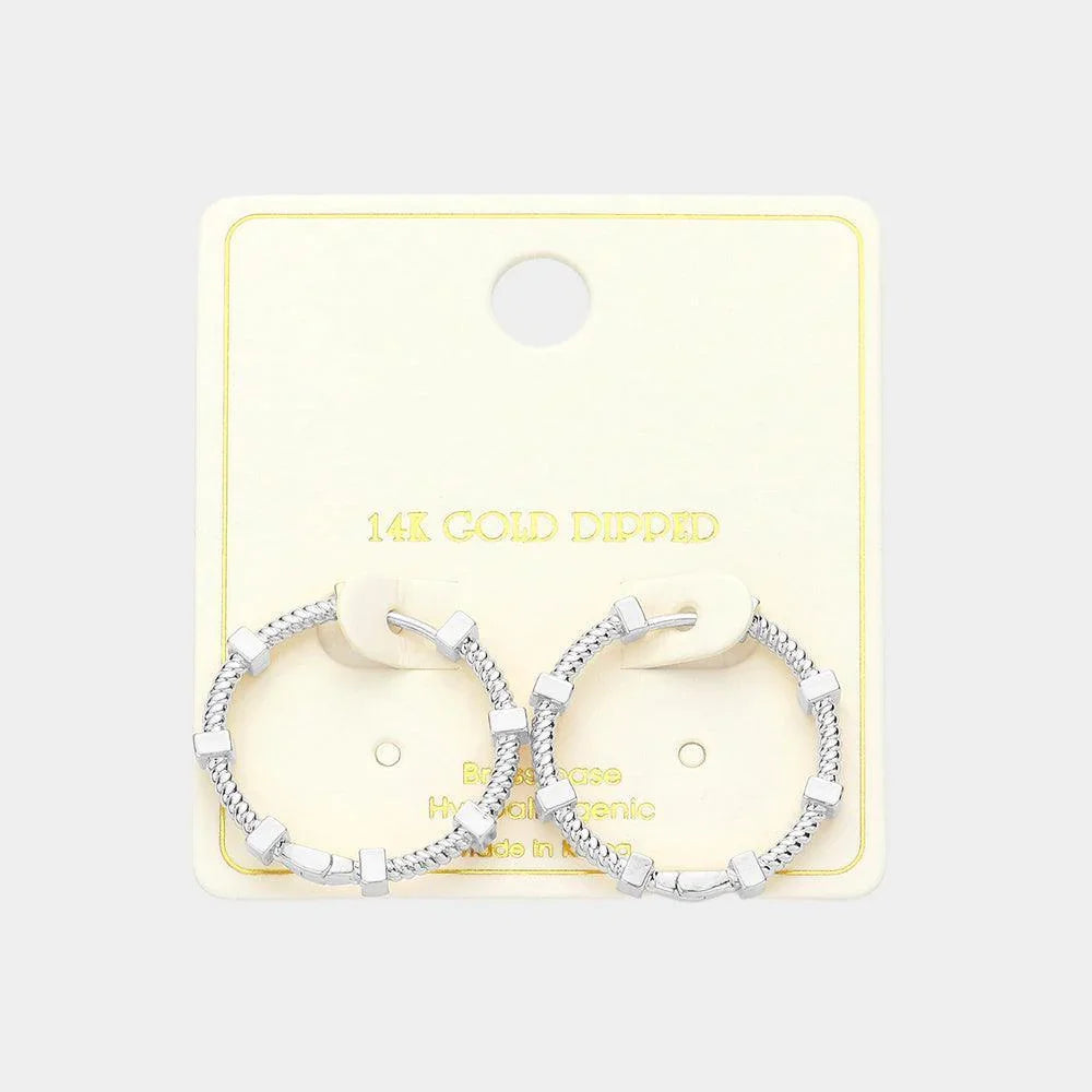 Silver White Gold Dipped Spin Wheel Huggie Hoop Earrings - Jewelry Store by Erik Rayo