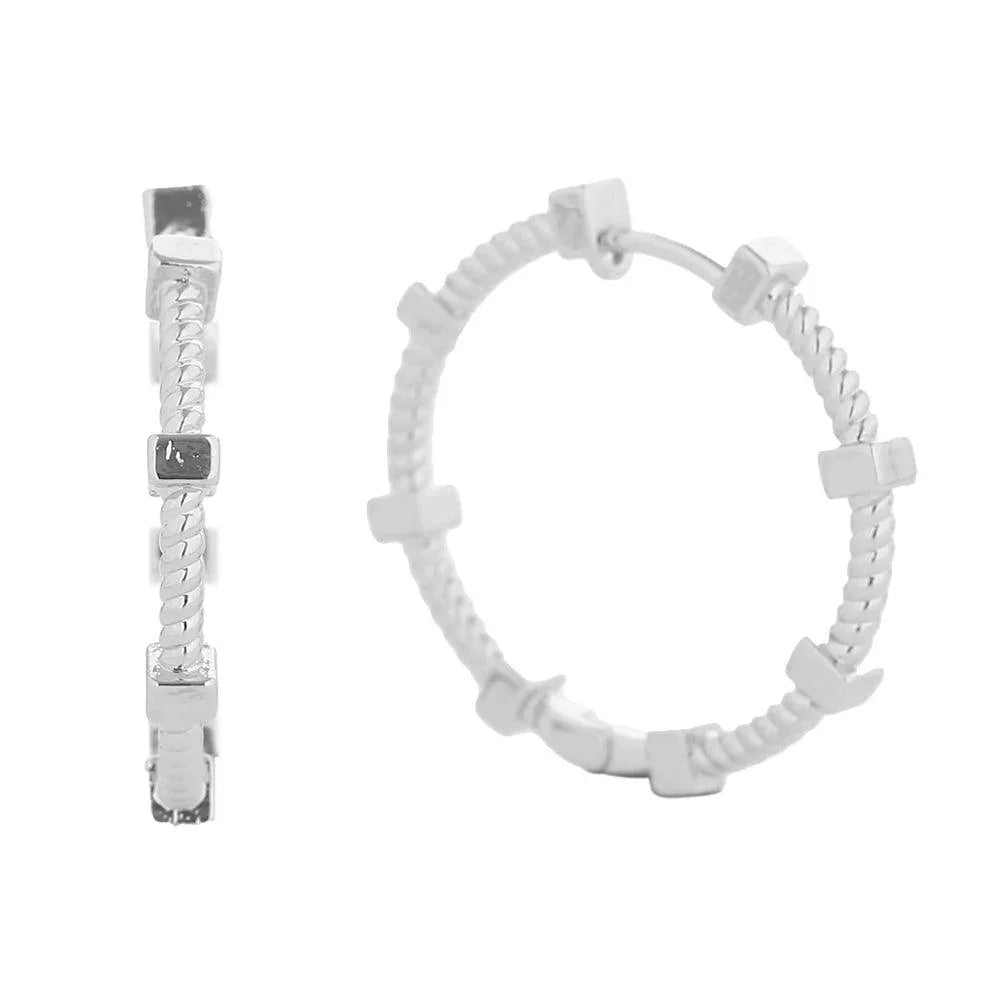 Silver White Gold Dipped Spin Wheel Huggie Hoop Earrings - Jewelry Store by Erik Rayo