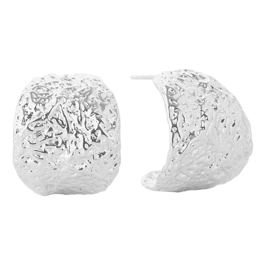 Silver White Gold Dipped Textured Metal Hoop Earrings - Jewelry Store by Erik Rayo