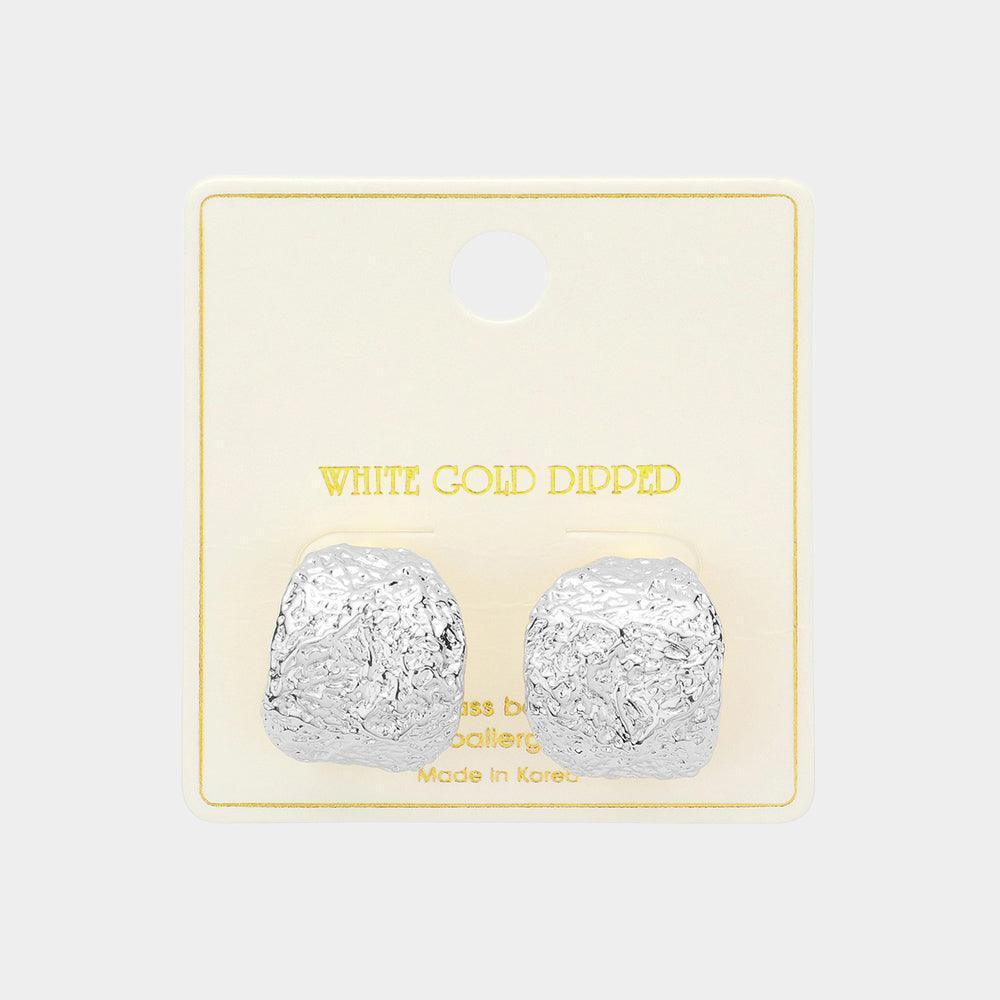 Silver White Gold Dipped Textured Metal Hoop Earrings - Jewelry Store by Erik Rayo