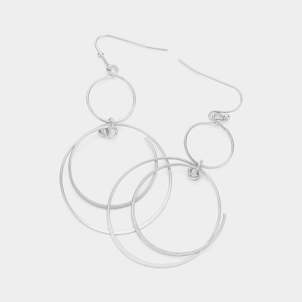 Silver Metal Multi Hoop Link Dangle Earrings