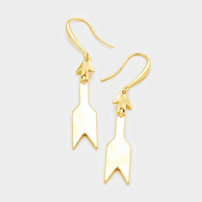Gold Linked Metal Arrow Dangle Earrings - Jewelry Store by Erik Rayo