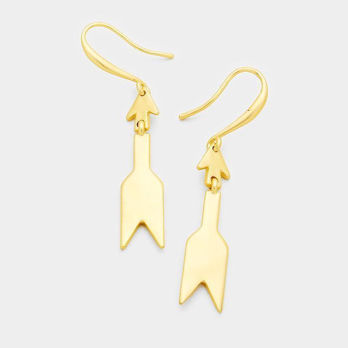 Gold Linked Metal Arrow Dangle Earrings - Jewelry Store by Erik Rayo