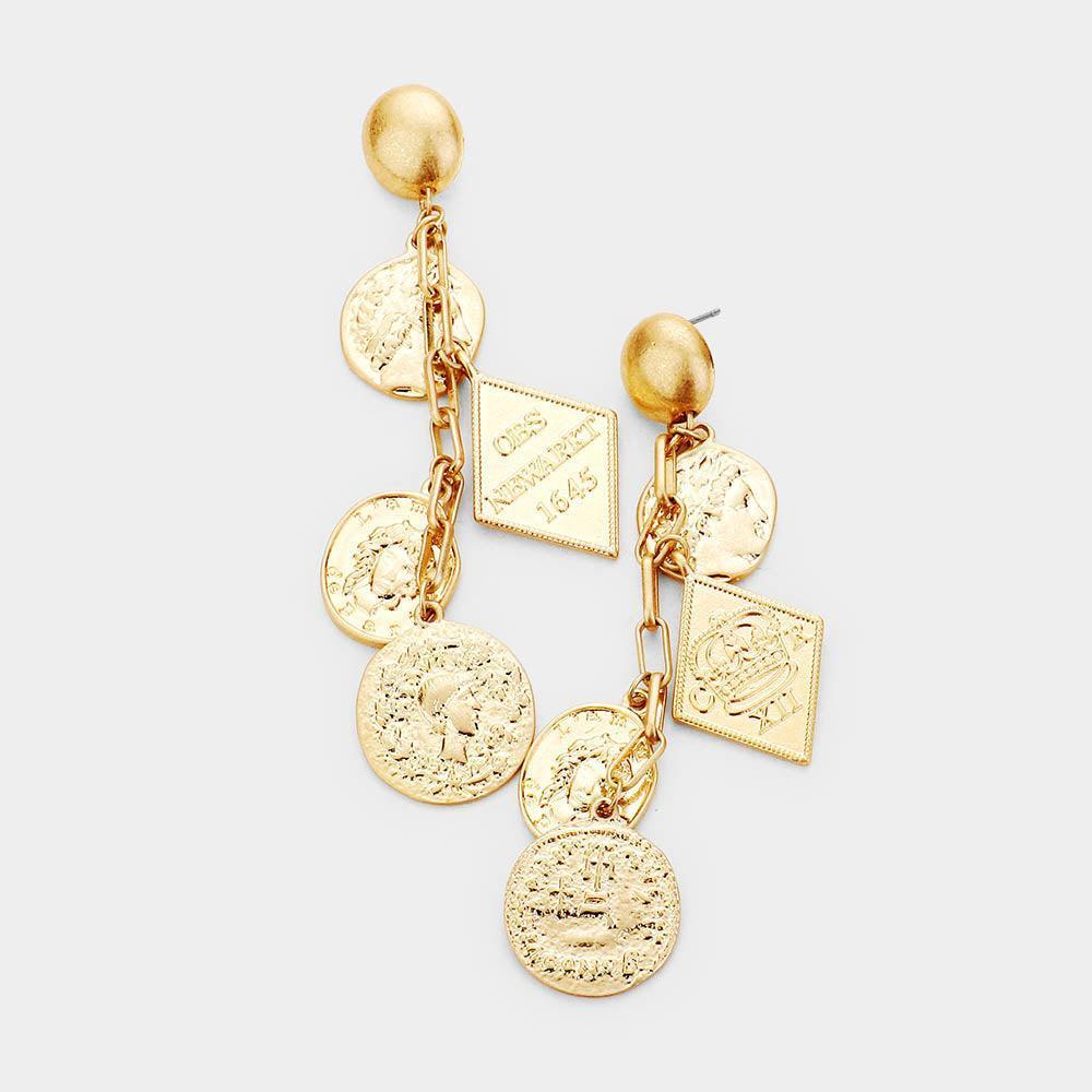 Gold Multi Metal Coin Dangle Earrings - Jewelry Store by Erik Rayo