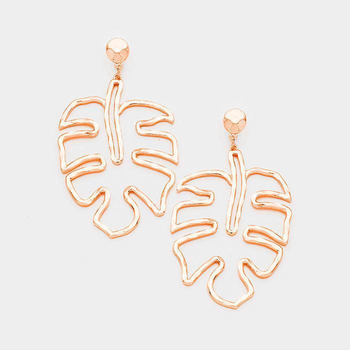 Rose Gold Leaf Metal Earrings - Jewelry Store by Erik Rayo