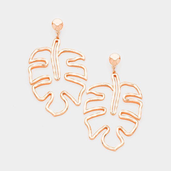 Rose Gold Leaf Metal Earrings