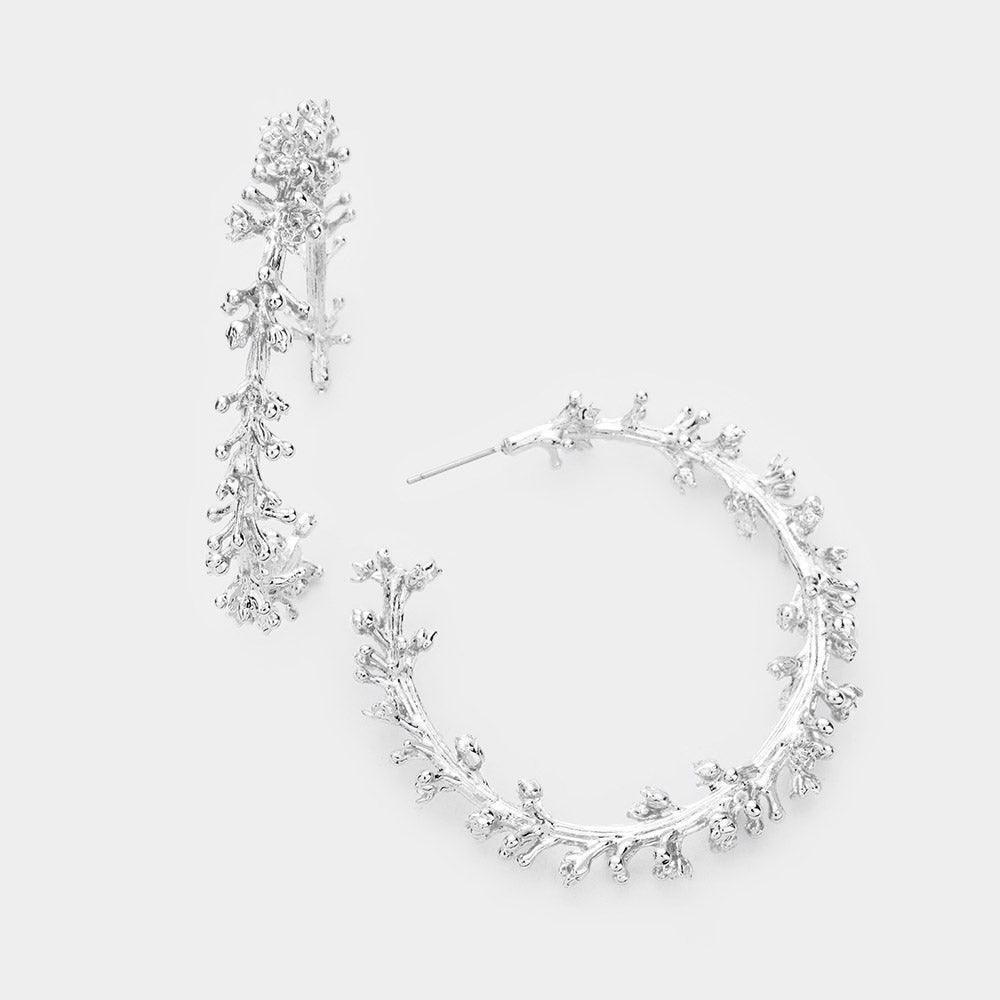 Silver Metal Branch Open Circle Earrings - Jewelry Store by Erik Rayo
