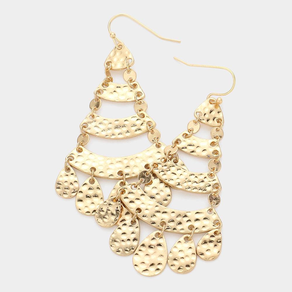 Gold Textured Metal Chandelier Dangle Earrings