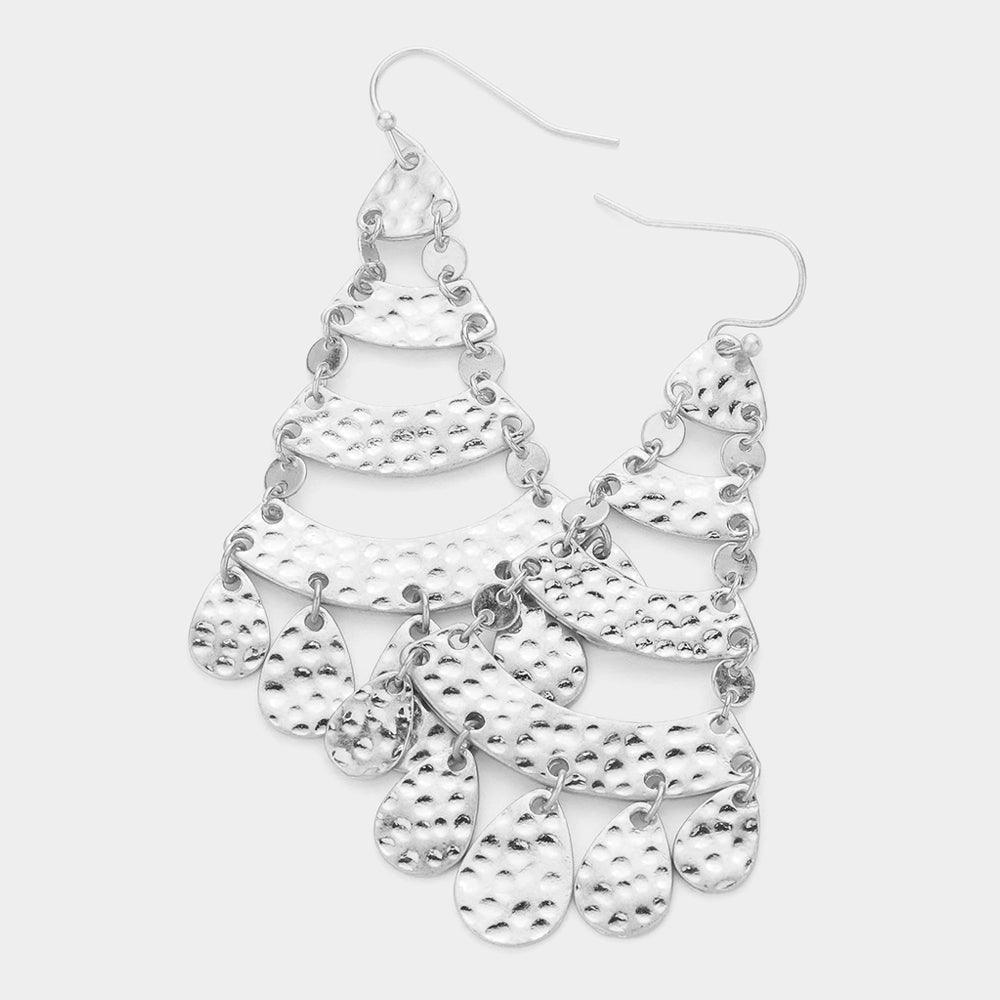 Silver Textured Metal Chandelier Dangle Earrings - Jewelry Store by Erik Rayo