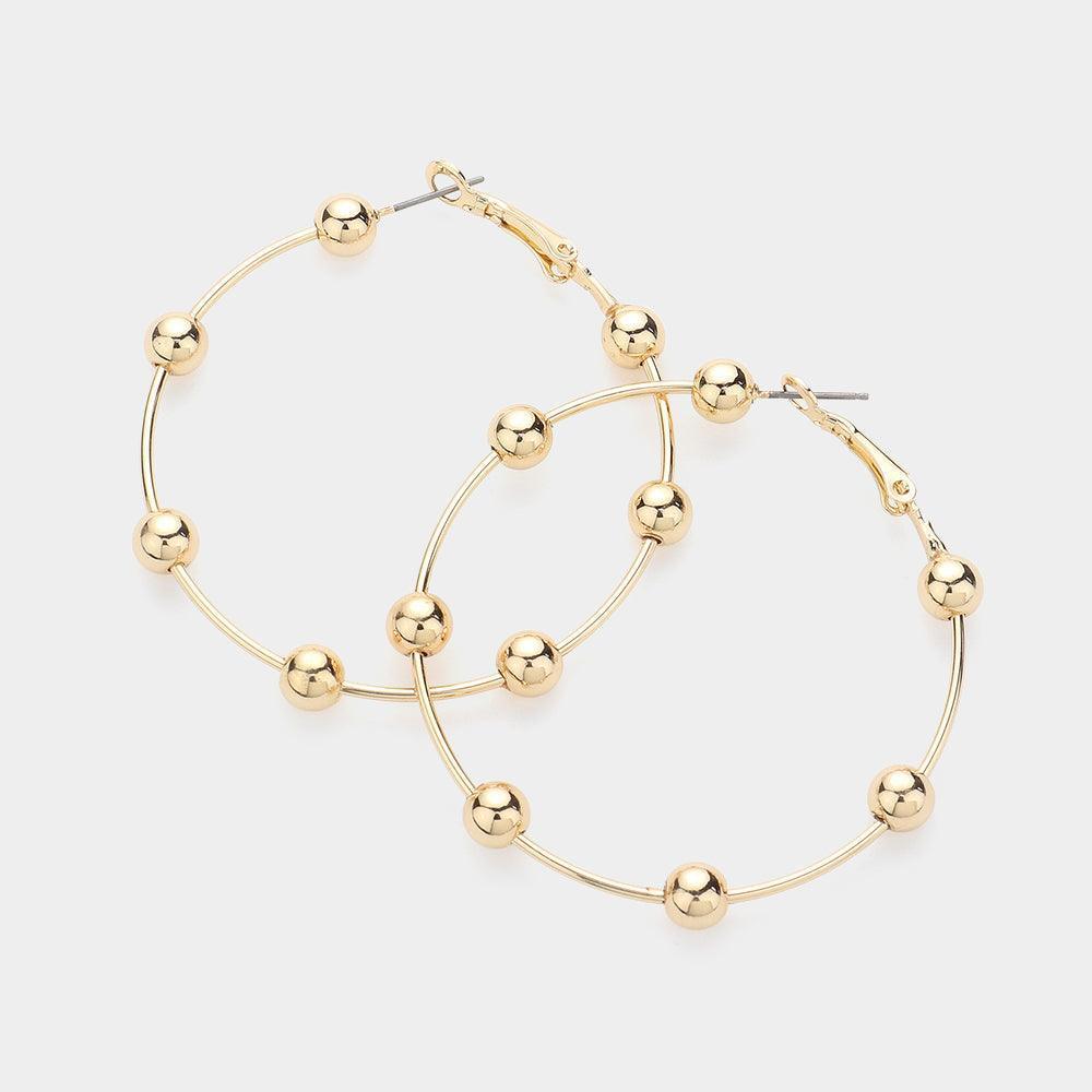 Gold Metal Ball Station Hoop Earrings - Jewelry Store by Erik Rayo