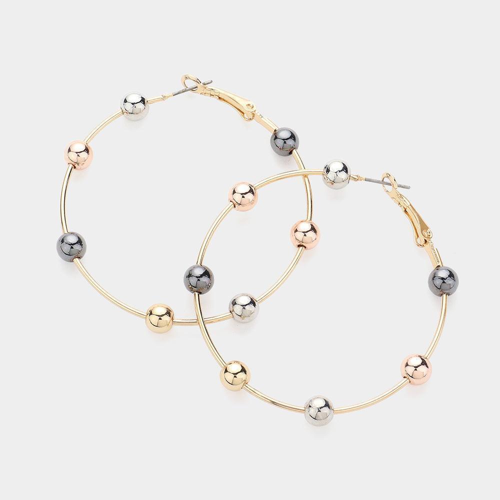 Gold Metal Ball Station Hoop Earrings - Jewelry Store by Erik Rayo